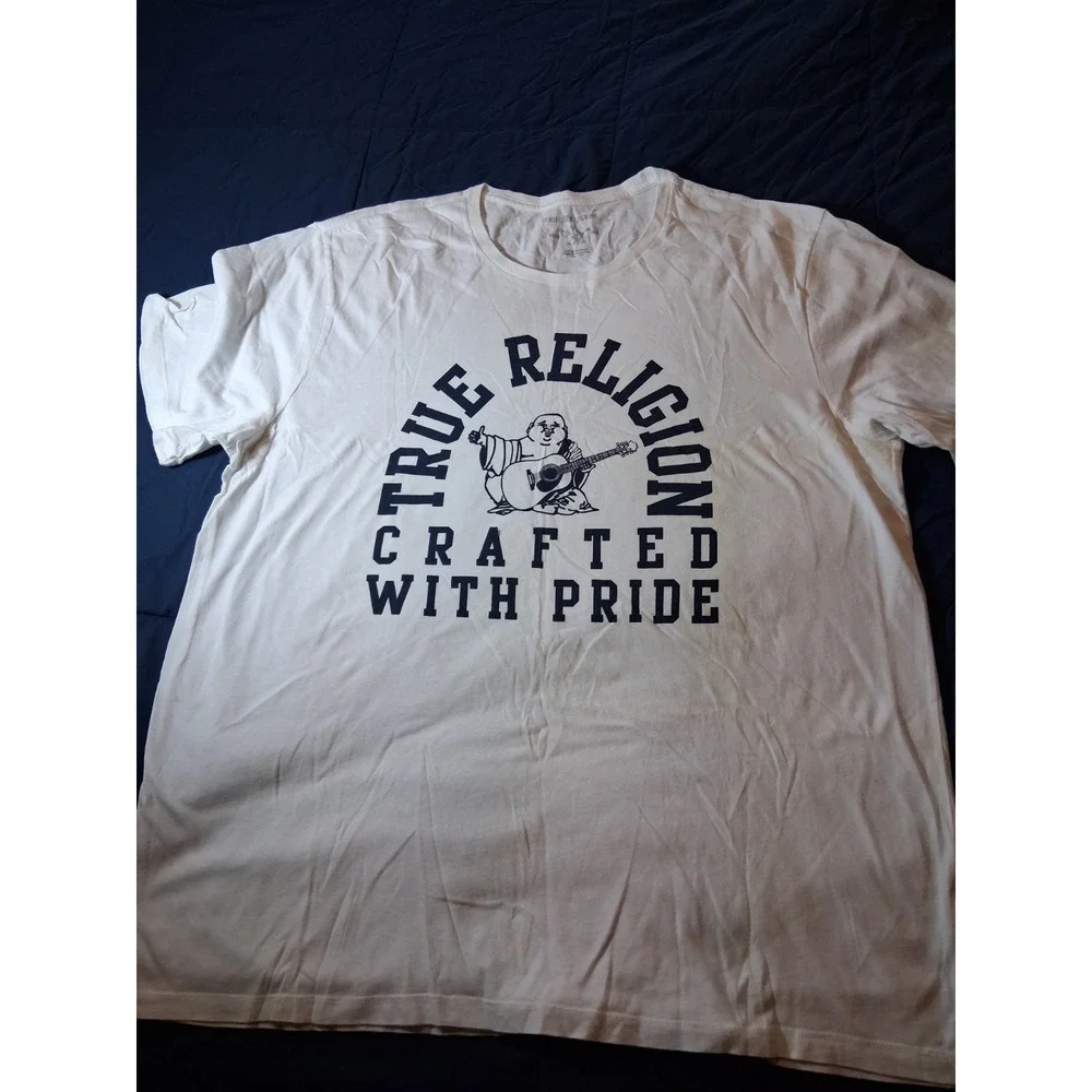True Religion Brand Jeans Logo‎ Tee Shirt White Spellout Men's 3XL Casual